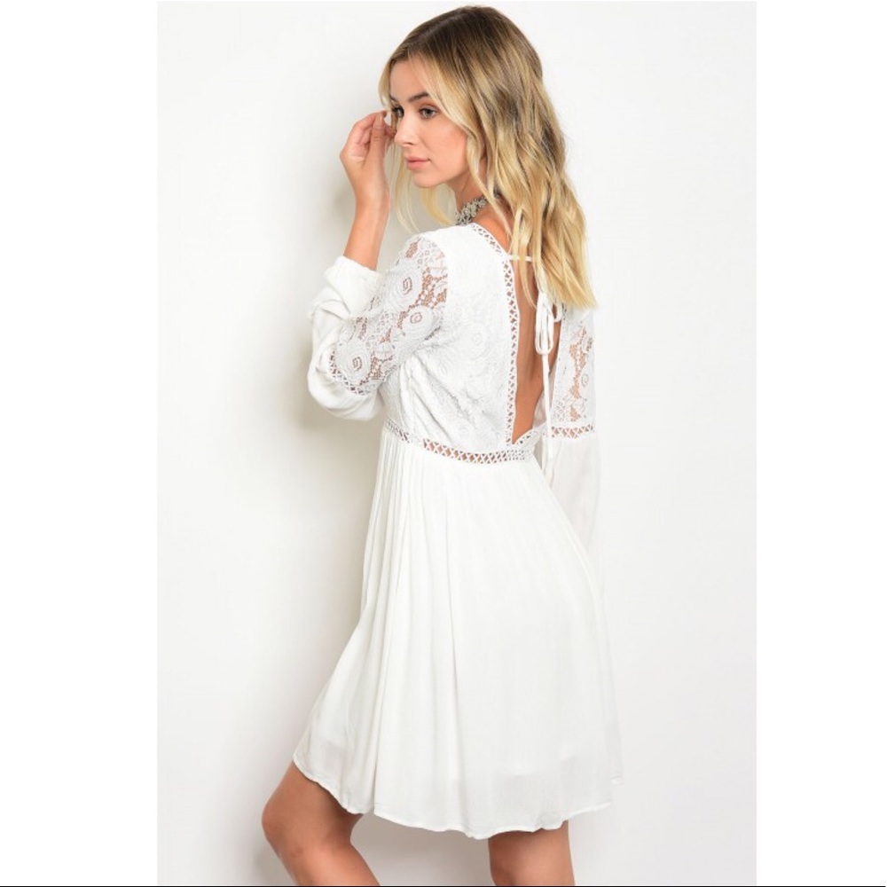 🆕⭐️ Ivory Crochet V-Neck Lace Long Sleeve Dress - Picture 2 of 6